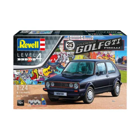 Geschenkset 35 Years Volkswagen Golf GTI Pirelli, Revell Modellbausatz mit Basiszubehör
