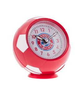 Rot-weiße Uhr in Fußballform mit FC Bayern München Logo auf dem Zifferblatt.