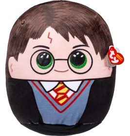 Stofftier mit Brille, grünen Augen, Blitznarbe und Schuluniform, das an Harry Potter erinnert.