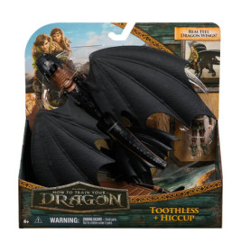 Spielset mit Ohnezahn-Drache und Hicks-Figur aus Drachenzähmen leicht gemacht in Verpackung.