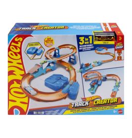 Hot Wheels Track Creator 3-in-1-Set: Verpackung mit bunten Strecken und flexibel zusammenstellbarer Bahn.