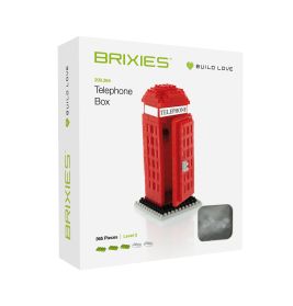 BRIXIES Bauset: Rote britische Telefonzelle aus 365 Steinen im Karton.