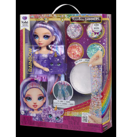Rainbow High Violet Willow Puppenset mit Schleim, glitzerndem Zubehör und Einhorn-Top in der Originalverpackung.