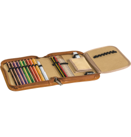 Schüler-Etui Leder natur 1 Klappe