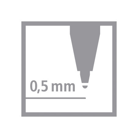 Symbol einer Stiftspitze mit "0,5 mm"-Text für eine Strichstärke von 0,5 Millimetern.
