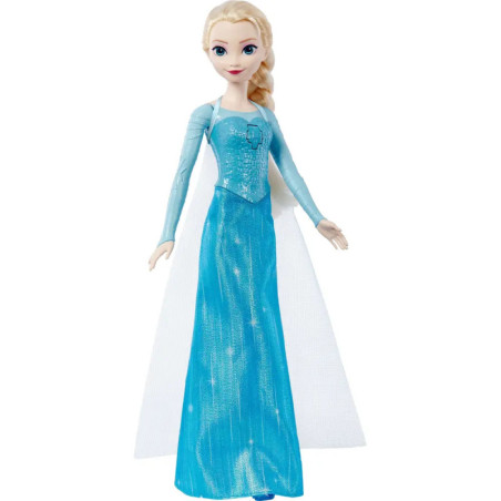 Eine Puppe mit blond geflochtenem Haar trägt ein blaues Kleid und einen weißen Umhang.