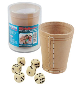 Leder-Würfelbecher natur 9 cm + 6 Würfel