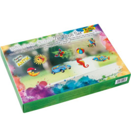 Window Color 7er Profi Set: Bastelset mit bunten Motiven wie Schmetterling, Sonne, Auto und Fisch.