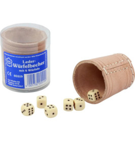 Leder-Würfelbecher natur 5 cm + 6 Würfel