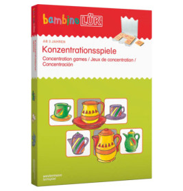 Bambino LÜK Konzentrationsspiele, Box mit bunten Teekannen und Tassen auf dem Deckel.