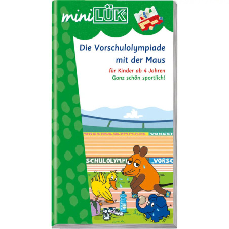 Cartoon-Tiere auf einer Laufbahn und deutscher Text auf einem Buchcover mit grünem Rand.