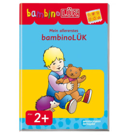 Buchcover: Kind mit Teddybär und Igel, Aufschrift bambinoLÜK, geeignet ab 2 Jahren.