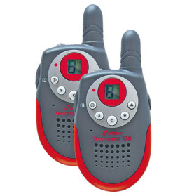 Zwei grau-rote Walkie-Talkies mit kleinen Displays, die jeweils die Zahl 8 anzeigen.