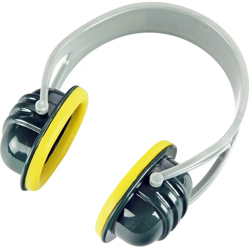 Grau-gelbe Kapselgehörschützer mit gepolsterten Muscheln und gebogenem Kunststoffbügel.