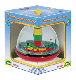Kreisel mit Zugmotiv in Schachtel Panoramic Top, geeignet für Kinder ab 18 Monaten.