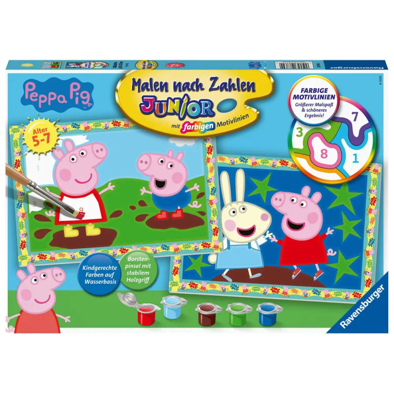 Peppa Pig Malen-nach-Zahlen-Set für Kinder von 5-7 Jahren, bunte Umrisse und Farbtöpfe auf der Verpackung. Peppa Pig Malen-nach-Zahlen-Set für Kinder von 5-7 Jahren, bunte Umrisse und Farbtöpfe auf der Verpackung.