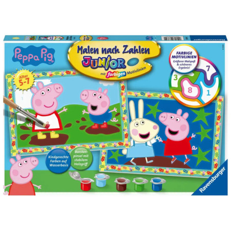 Peppa Pig Malen-nach-Zahlen-Set für Kinder von 5-7 Jahren, bunte Umrisse und Farbtöpfe auf der Verpackung. Peppa Pig Malen-nach-Zahlen-Set für Kinder von 5-7 Jahren, bunte Umrisse und Farbtöpfe auf der Verpackung.