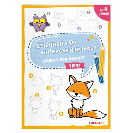 Titelbild eines deutschen Zeichenbuchs für Kinder mit Anleitungen, wie man einen Cartoonfuchs Schritt für Schritt zeichnet.