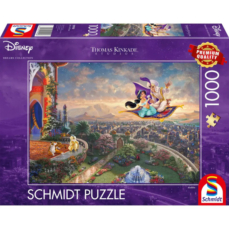 Schmidt Puzzle, 1000 Teile: Aladin und Jasmin fliegen auf einem Teppich über eine Stadt. Schmidt Puzzle, 1000 Teile: Aladin und Jasmin fliegen auf einem Teppich über eine Stadt.
