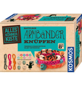Box für Armband-Set mit bunten Fäden, Perlen und Musterarmbändern, geeignet ab 8 Jahren.