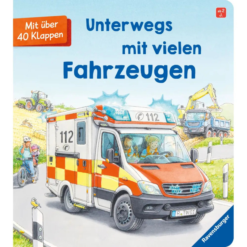 Illustrierter Buchumschlag mit Krankenwagen, Radfahrer und Baufahrzeugen im Hintergrund.