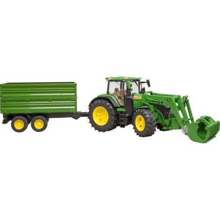John Deere 7R 350 mit Frontlader und Tandemachstransportanhänger