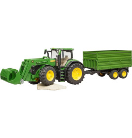 John Deere 7R 350 mit Frontlader und Tandemachstransportanhänger