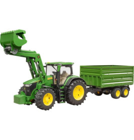 John Deere 7R 350 mit Frontlader und Tandemachstransportanhänger