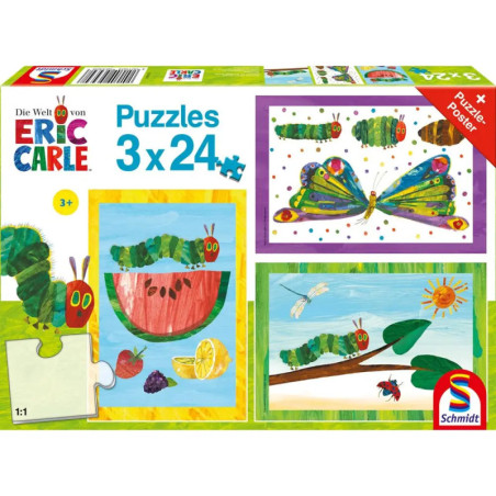 Schmidt Spiele 56430 Puzzle Kleine Raupe Nimmersatt Raupe-Kokon-Schmetterling 3x24 Teile
