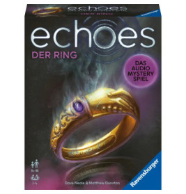 Box von Echoes: Der Ring, ein Hörspiel-Krimispiel, mit leuchtendem Goldring und violettem Stein.