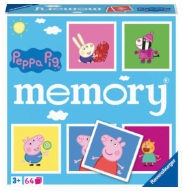 Peppa Pig Memory-Spiel mit bunten Charakterkarten und Logo, geeignet für Kinder ab 3 Jahren.