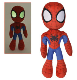 Plüsch-Spinnenmann mit weißen Augen, die im Dunkeln grün leuchten (im kleinen Bild gezeigt).