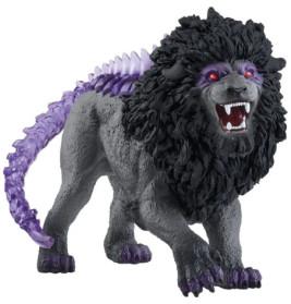 Ein schwarzes, löwenähnliches Wesen mit roten, leuchtenden Augen, violetten Krallen und gespicktem Schwanz.