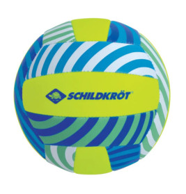 Volleyball mit blauen, weißen und grünen Wirbeln und SCHILDKRÖT-Logo auf gelbem Feld.
