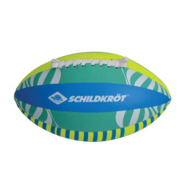 Blau-grüner Schildkröt-Rugbyball mit weißen Schnürsenkeln und blattähnlichen Mustern an den Seiten.