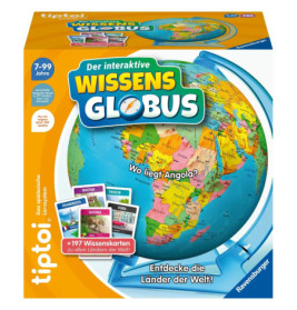 Bunter interaktiver Globus für Kinder, Aufschrift Wissens Globus, mit Karten und Weltkartendetails auf der Box.