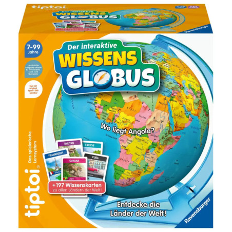Bunter interaktiver Globus für Kinder, Aufschrift Wissens Globus, mit Karten und Weltkartendetails auf der Box. Bunter interaktiver Globus für Kinder, Aufschrift Wissens Globus, mit Karten und Weltkartendetails auf der Box.