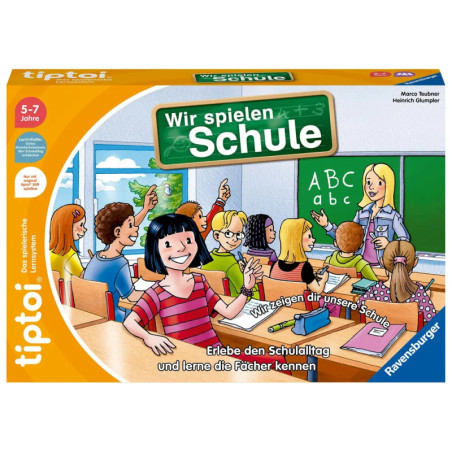 Kinder im Klassenraum mit Lehrkraft an der Tafel Brettspielschachtel Wir spielen Schule ist zu sehen. Kinder im Klassenraum mit Lehrkraft an der Tafel Brettspielschachtel Wir spielen Schule ist zu sehen.
