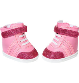 Rosa Babyschuhe mit glitzernden Details und weißen Sohlen.