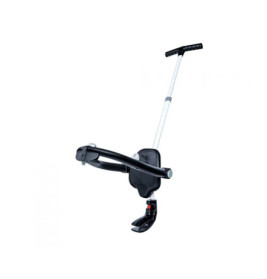 Schwarz-silberner Knie-Roller mit konturiertem Sitz, verstellbarem Griff und gepolsterter Knieauflage auf Rollen.