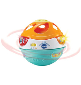 Bunter VTech-Kreiselball mit Tiermotiven, leuchtenden Lichtern und Musiknotensymbolen an der Basis.