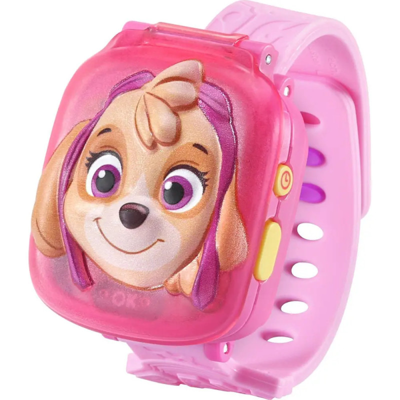 Rosa Kinderarmbanduhr mit lächelndem Cartoon-Hundegesicht und pinkem, verstellbarem Armband. Rosa Kinderarmbanduhr mit lächelndem Cartoon-Hundegesicht und pinkem, verstellbarem Armband.