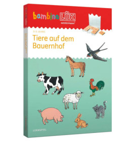 Schachtel eines Lernspiels mit Bauernhoftieren und dem deutschen Titel Tiere auf dem Bauernhof.