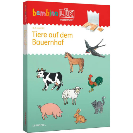 Schachtel eines Lernspiels mit Bauernhoftieren und dem deutschen Titel Tiere auf dem Bauernhof. Schachtel eines Lernspiels mit Bauernhoftieren und dem deutschen Titel Tiere auf dem Bauernhof.