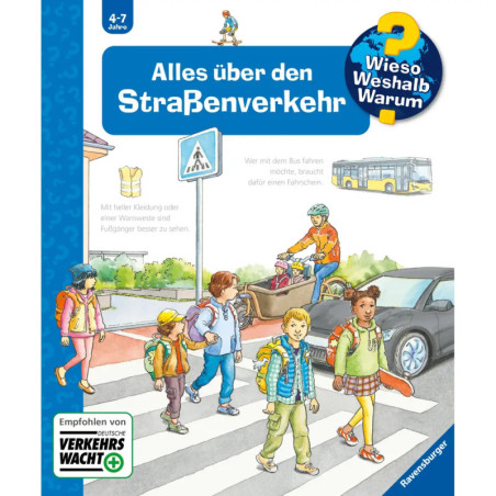 Illustration: Kinder und Erwachsene überqueren an einem Zebrastreifen die Straße, im Hintergrund Bus und Bäume.