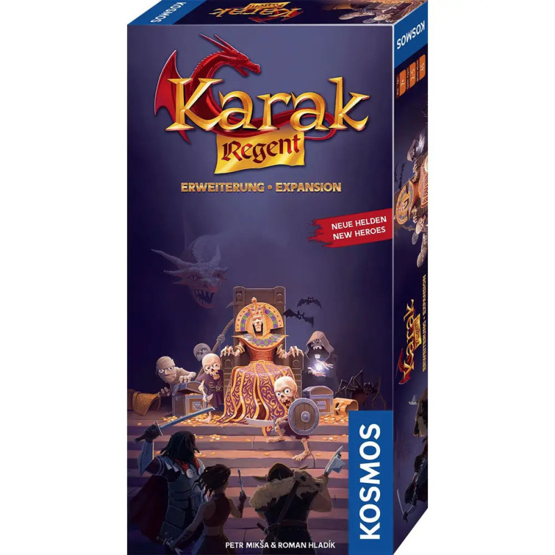 Erweiterung Karak Regent: Box mit Thron, Skeletten, neuen Helden Kosmos-Logo. Erweiterung Karak Regent: Box mit Thron, Skeletten, neuen Helden Kosmos-Logo.