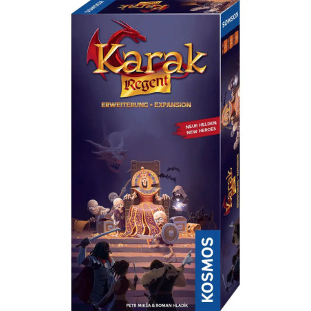 Erweiterung Karak Regent: Box mit Thron, Skeletten, neuen Helden Kosmos-Logo.