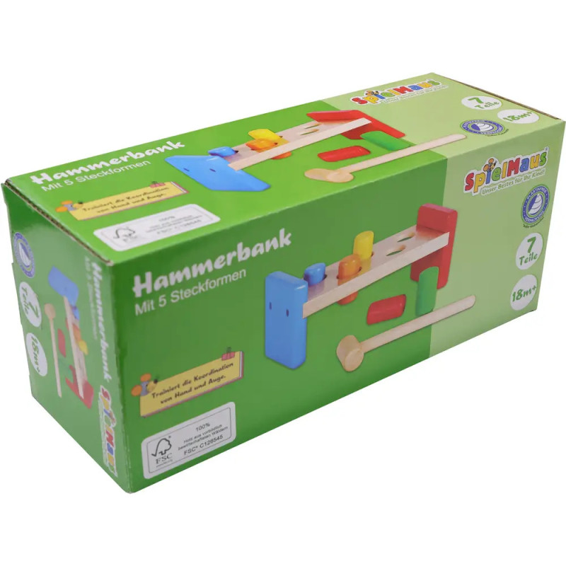 SpielMaus Holz Hammerbank, 7-teilig