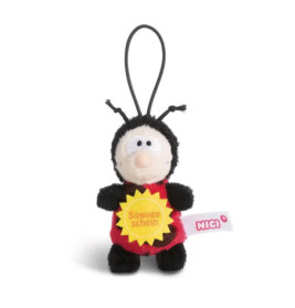 Plüsch-Marienkäfer-Schlüsselanhänger mit Sonnenschein-Label und NICI-Tag an der Seite.