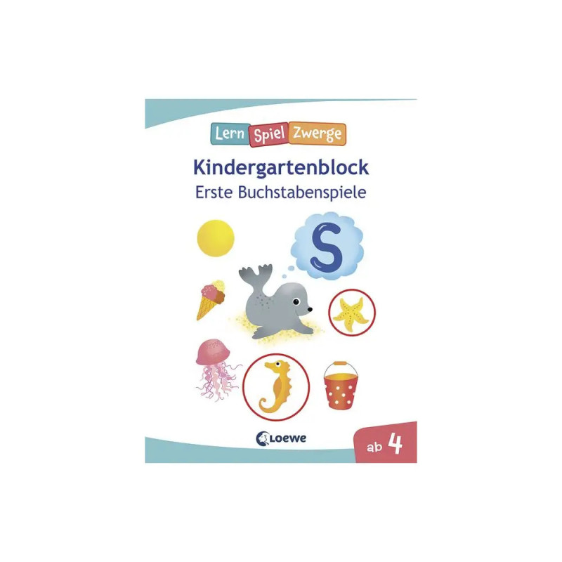Farbiges Deutsch-Heft mit Seehund, Buchstabe S, Meerestieren und Eis - für Kinder ab 4 Jahren.